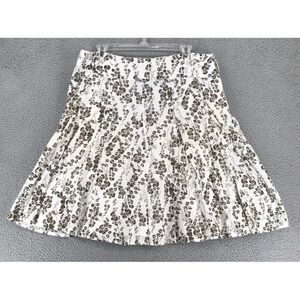 Alex Marie Flared Skirt Women Size 14 Lined 100% Cotton White Brown Floral